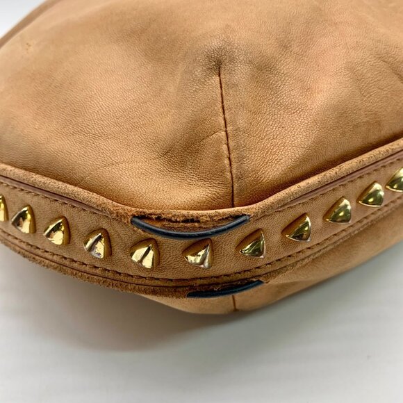 Tory Burch Tan Leather Pyramid Studded Hobo Shoulder Bag - Picture 6 of 11